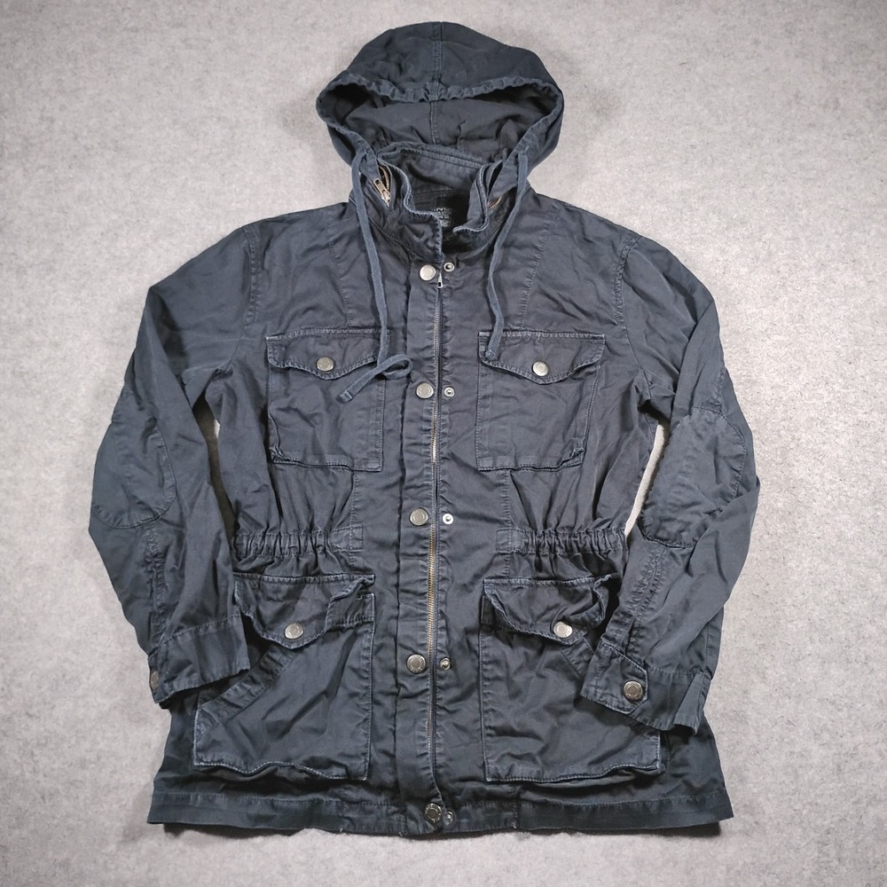 Vince Hooded Military Field Jacket Women Small Blue Canvas Cargo Utility Anorak